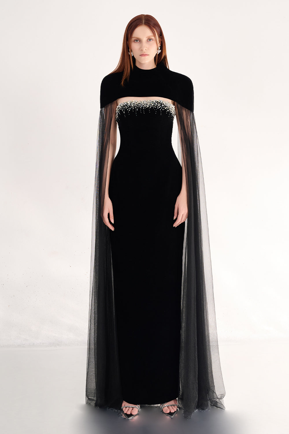 Paisleigh Sheath Cape Shoulder Velvet Maxi Set