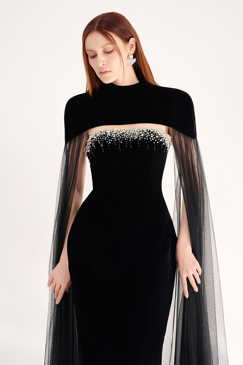 Paisleigh Sheath Cape Shoulder Velvet Maxi Set