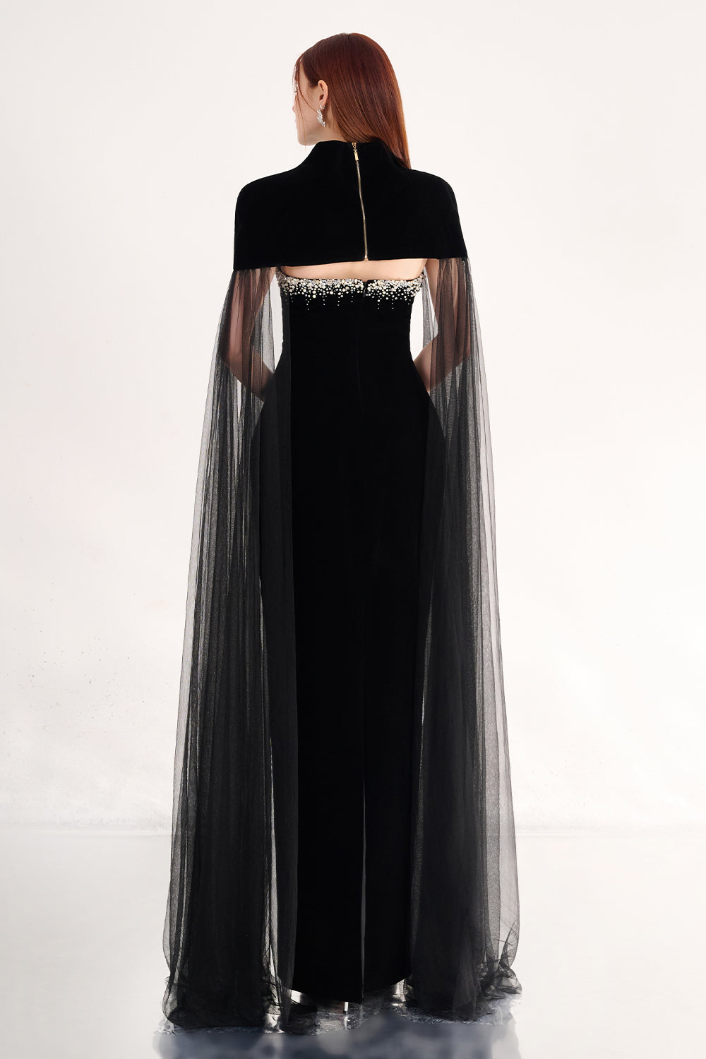 Paisleigh Sheath Cape Shoulder Velvet Maxi Set