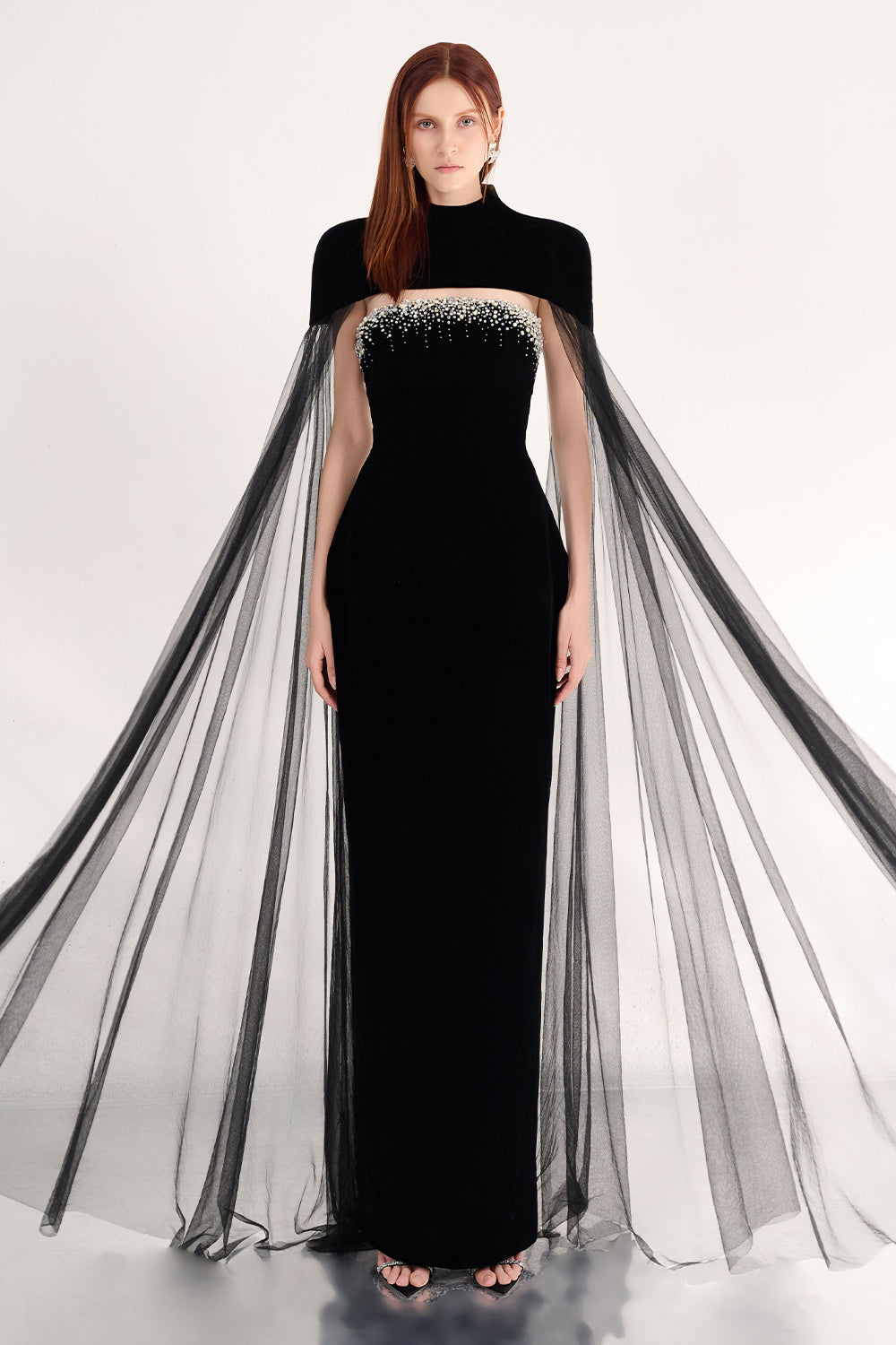 Paisleigh Sheath Cape Shoulder Velvet Maxi Set