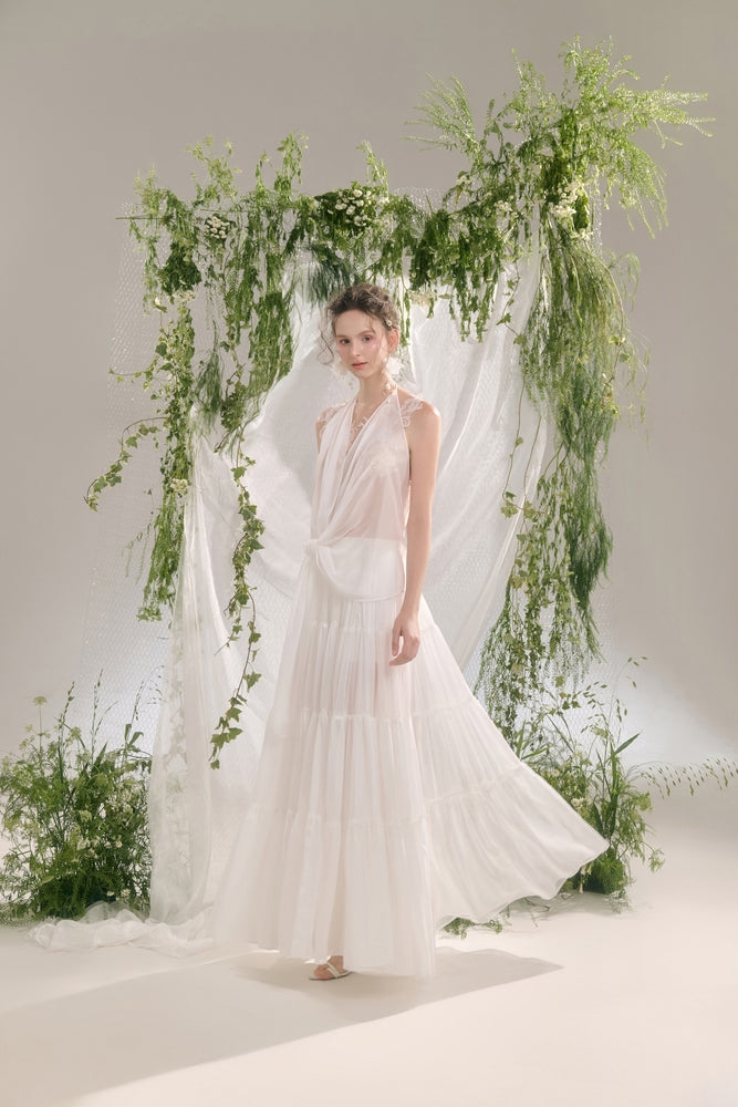 Velory Asymmetric Halter Neck Georgette Top