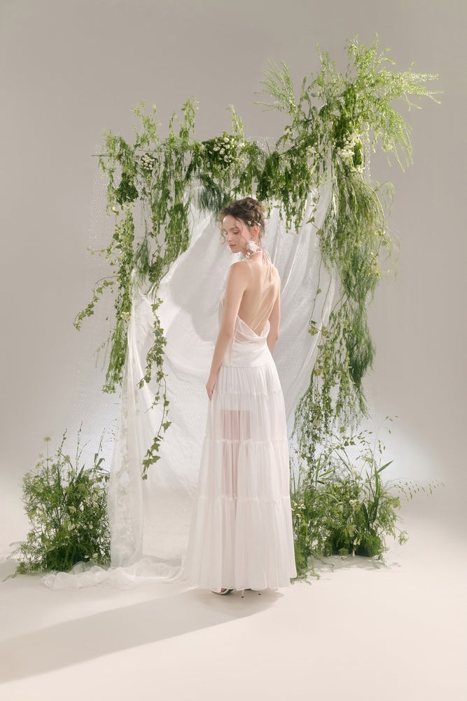 Velory Asymmetric Halter Neck Georgette Top