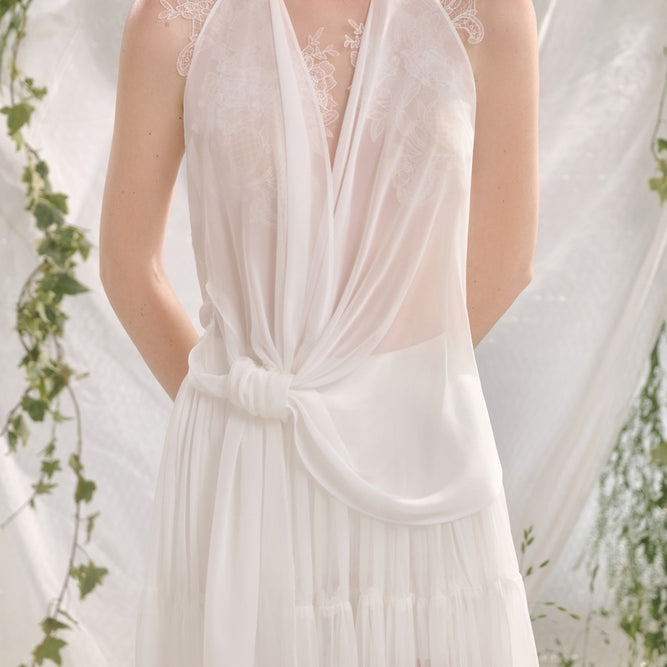 Velory Asymmetric Halter Neck Georgette Top