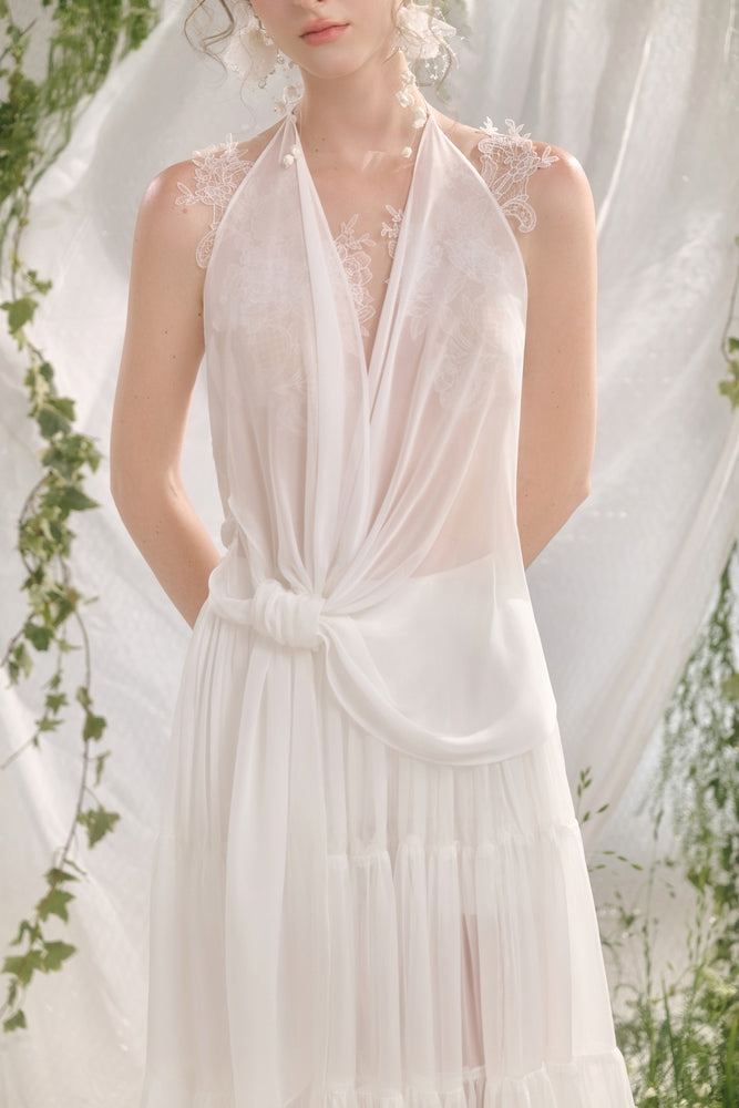 Velory Asymmetric Halter Neck Georgette Top