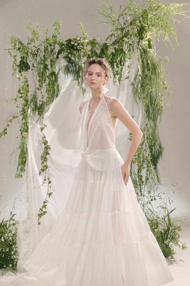 Velory Asymmetric Halter Neck Georgette Top