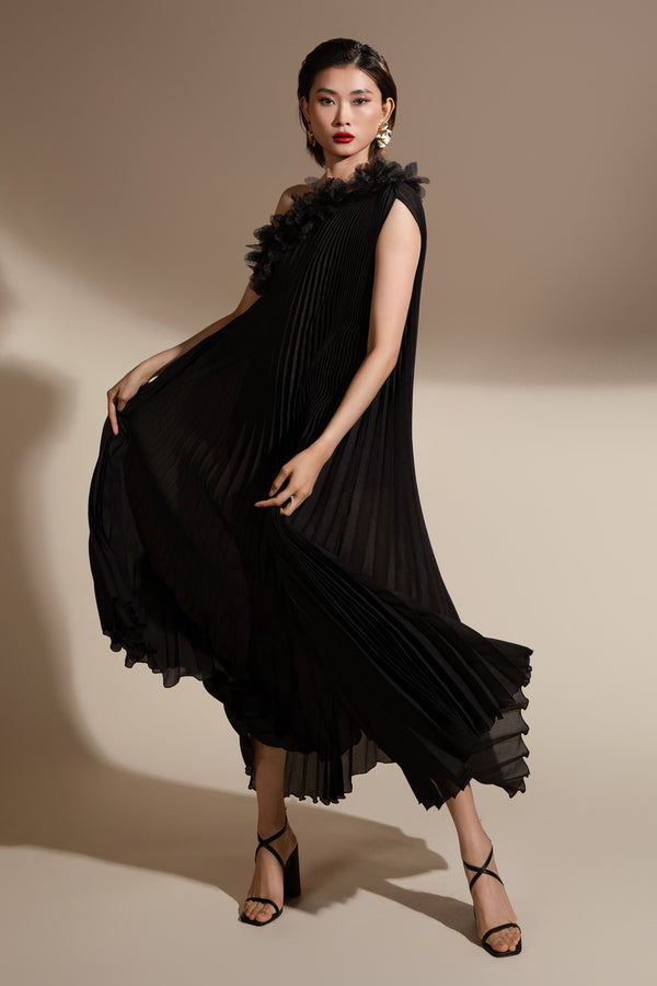 Marguerite Trapezoid Pleated Organza Floor Length Dress