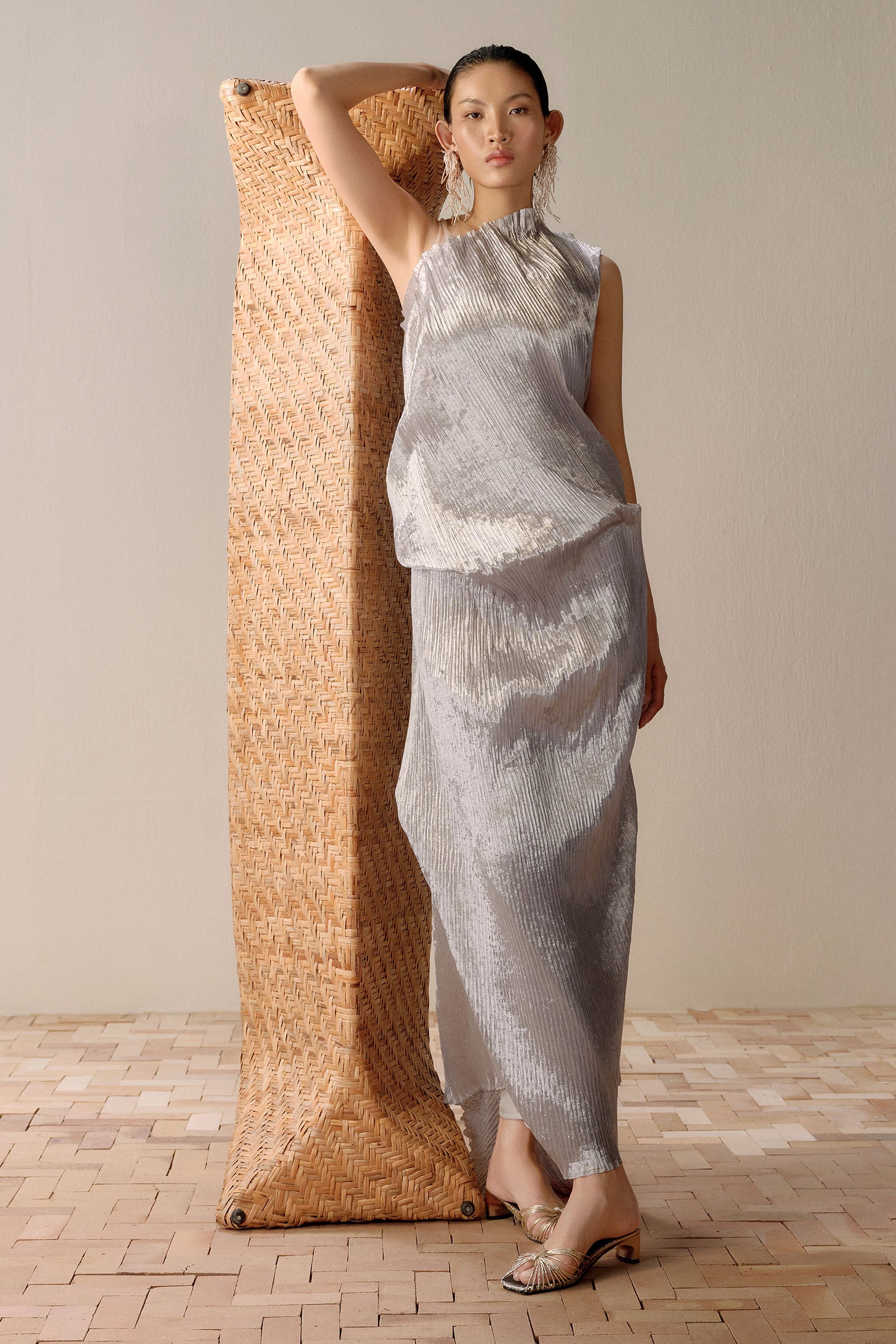 Valerie Asymmetric Neck Maxi Dress Silver / M