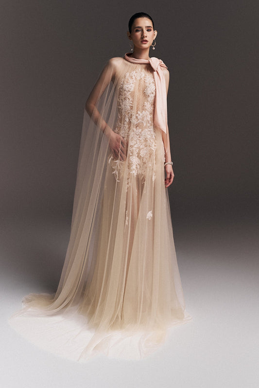 Vanessa Cape Sleeve Embroidery Maxi Dress - MEAN BLVD