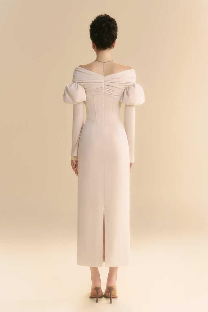 Vanille Off-Shoulder Gathering Midi Dress - MEAN BLVD