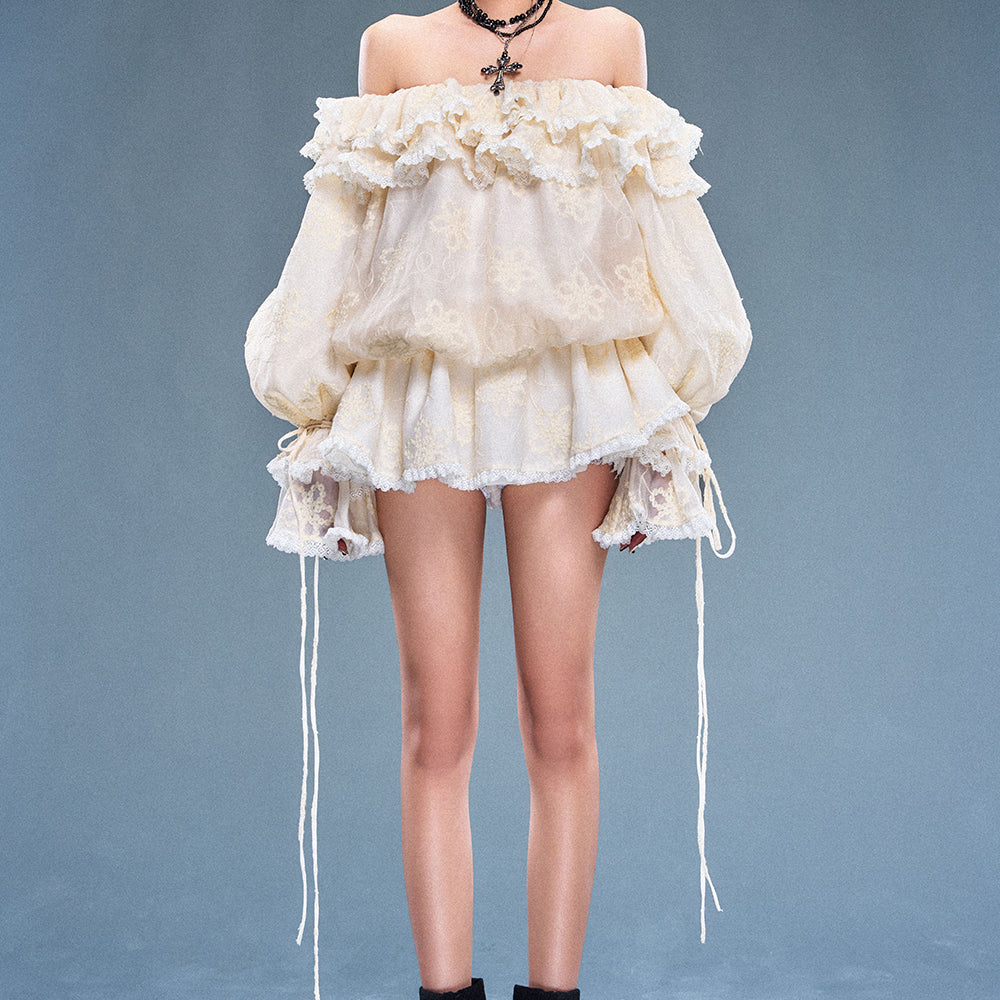 Veil Blouson Ruffle Mini Dress