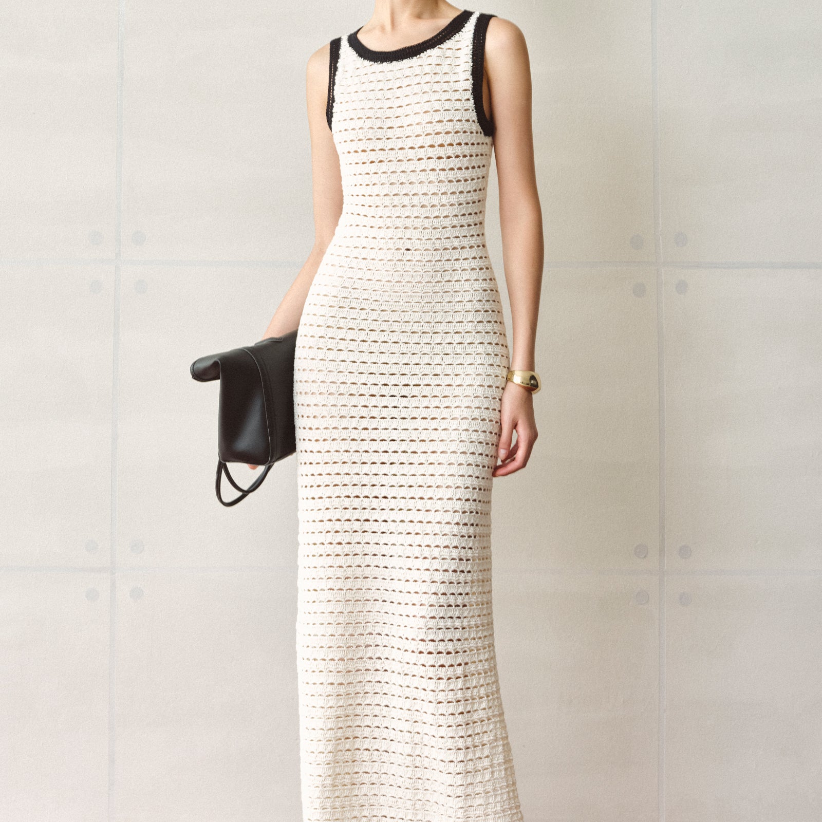 Women's Vela Sheath Crochet Maxi Dress S/M/Customize Cream & Black MEAN BLVD Cream & Black / Customize Women's Vela Sheath Crochet Maxi Dress S/M/Customize Cream & Black MEAN BLVD Cream & Black / Customize