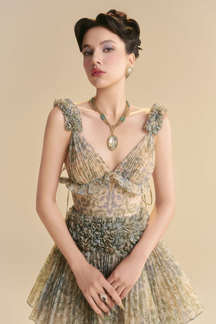 Velezia V-Neck Pleated Midi Dress - MEAN BLVD