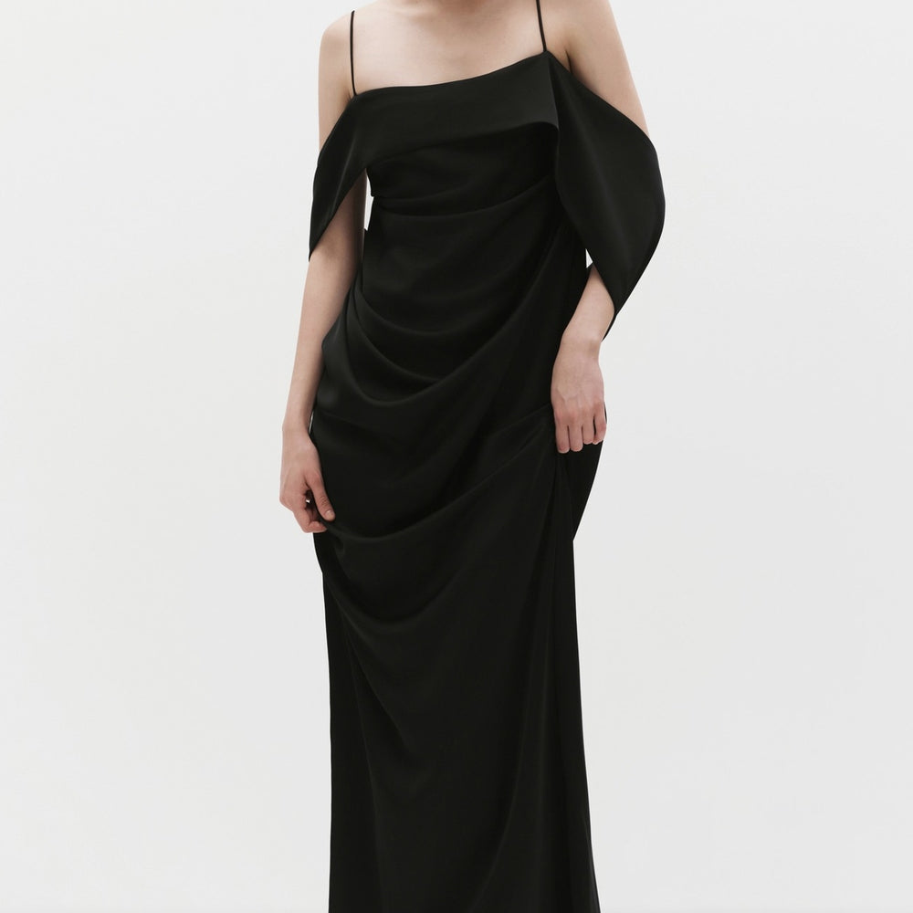 Verity Cold Shoulder Sleeve Draped Maxi Dress - MEAN BLVD
