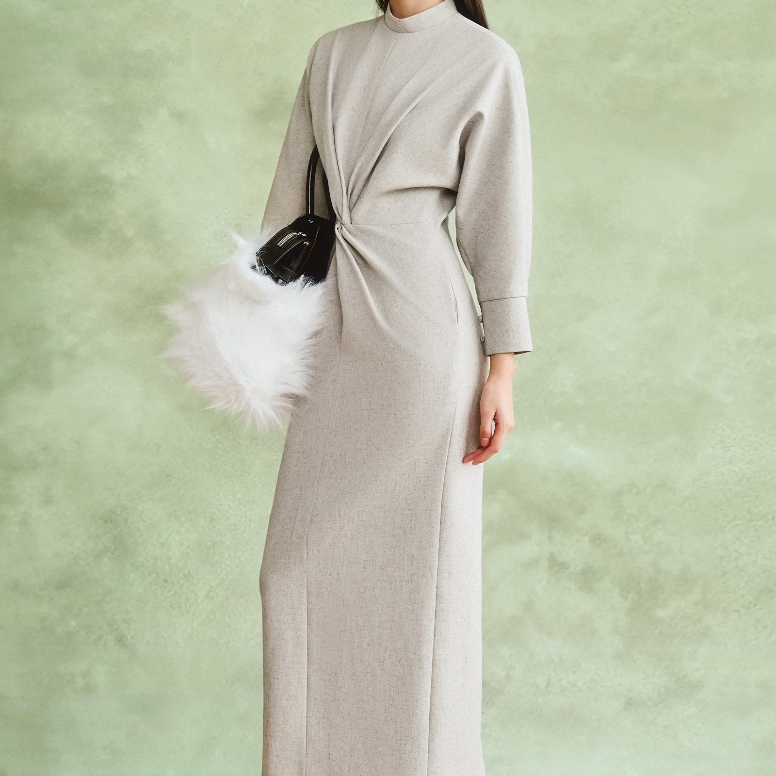 Verona High Neck Gathering Midi Dress - MEAN BLVD