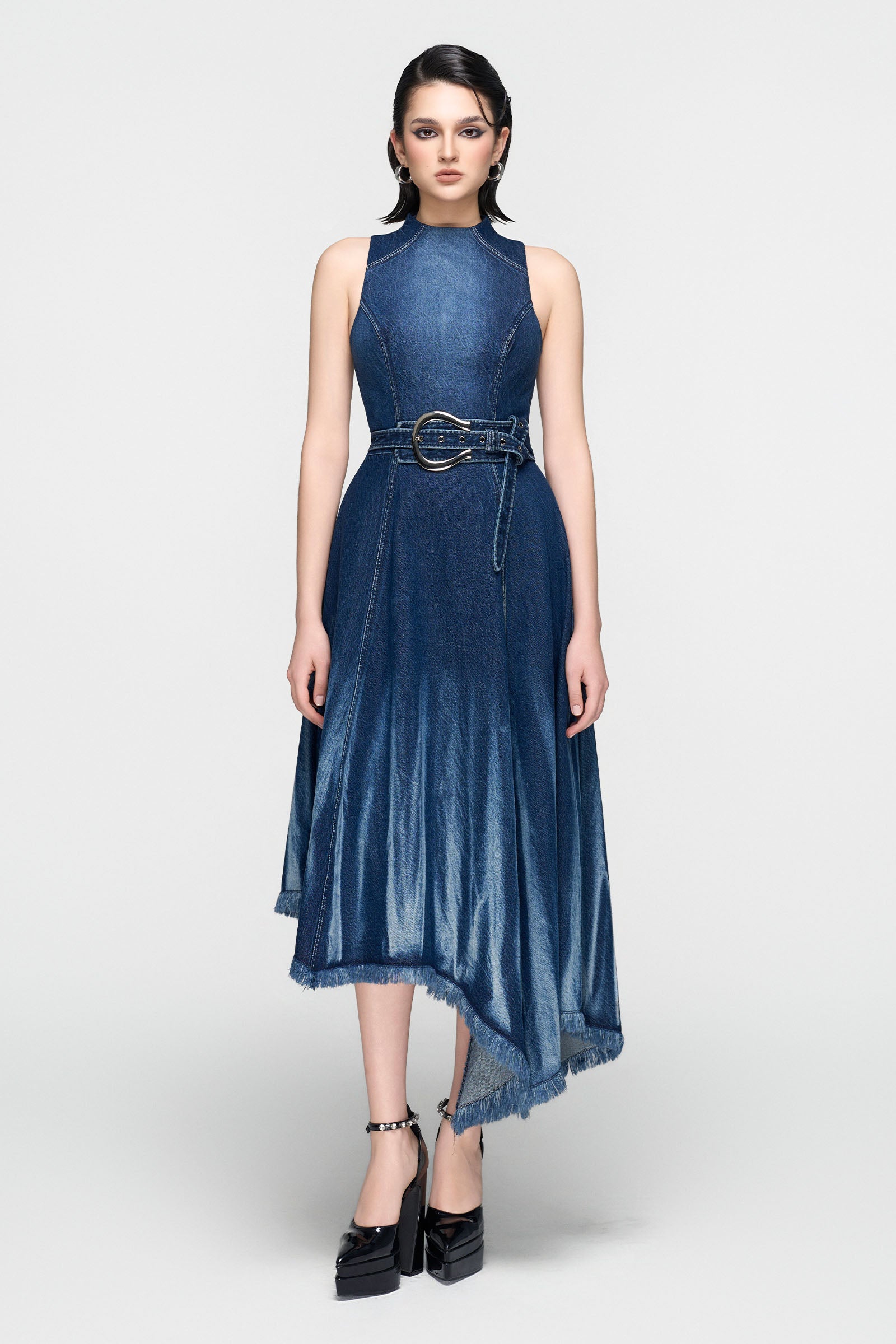 Women's Vesper Asymmetric Midi Dress Indigo XXS/XS/S/M/L/XL/XXL/Customize MEAN BLVD