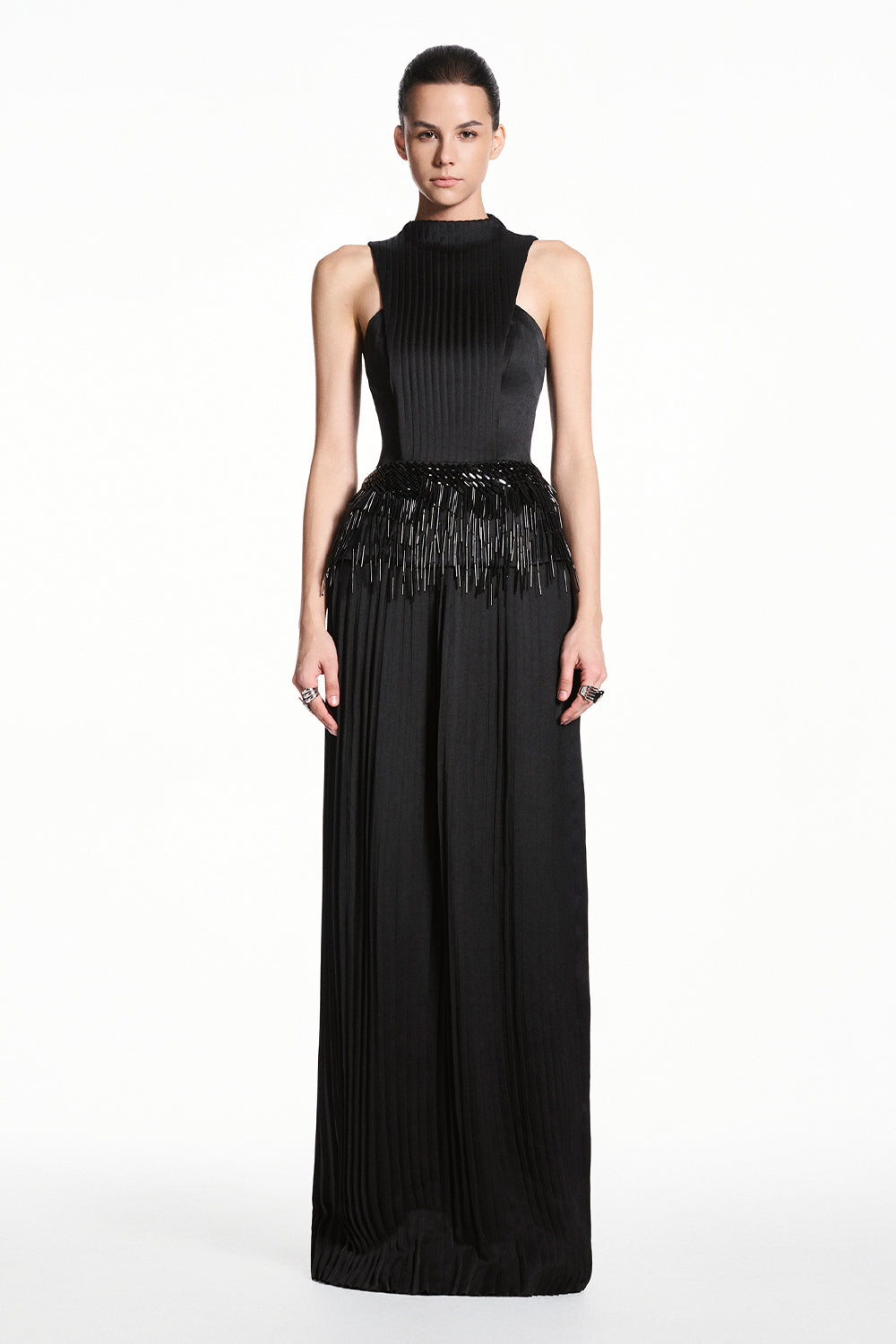 Women's Veyra High Neck Fringe Maxi Dress S/M/L/XL/Customize Black MEAN BLVD