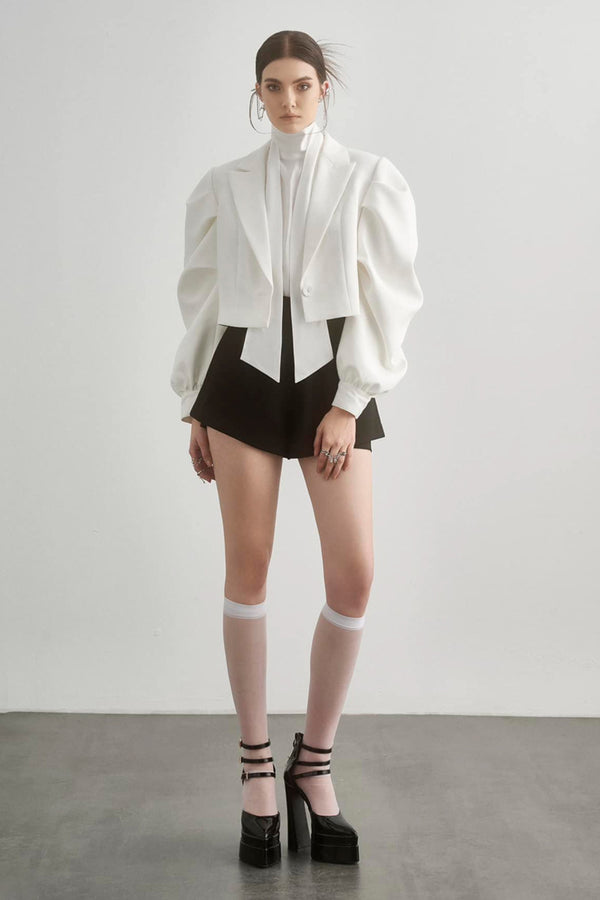 Victoria Cropped Puffy Sleeved Cotton Blend Jacket