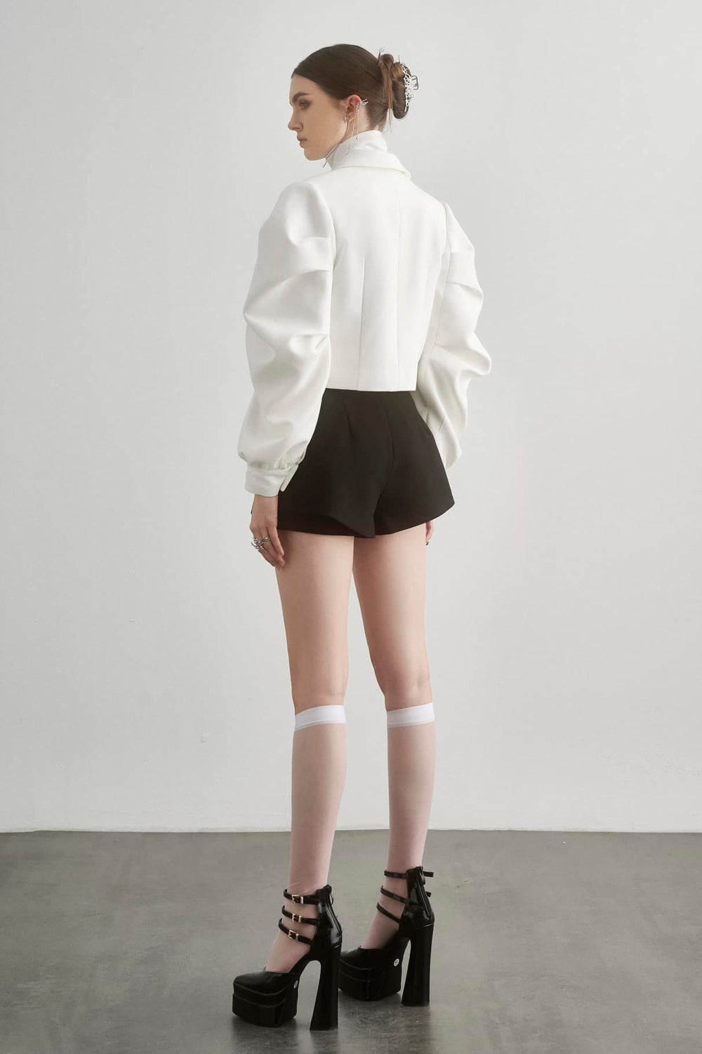 Victoria Cropped Puffy Sleeved Cotton Blend Jacket