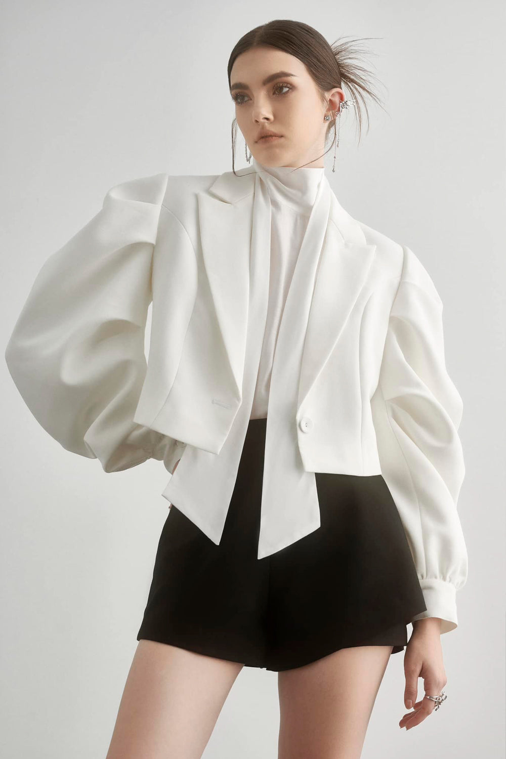 Victoria Cropped Puffy Sleeved Cotton Blend Jacket