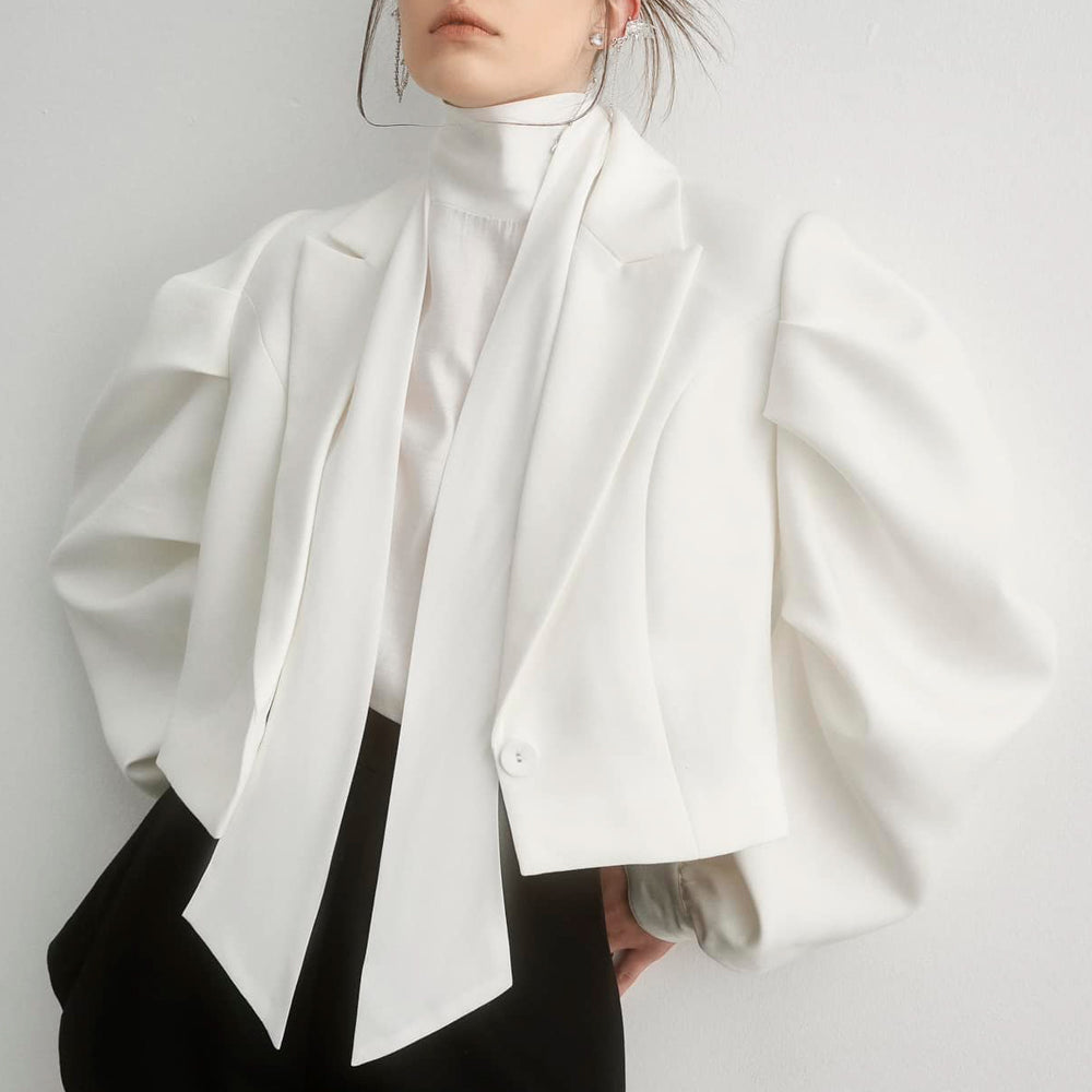 Victoria Cropped Puffy Sleeved Cotton Blend Jacket
