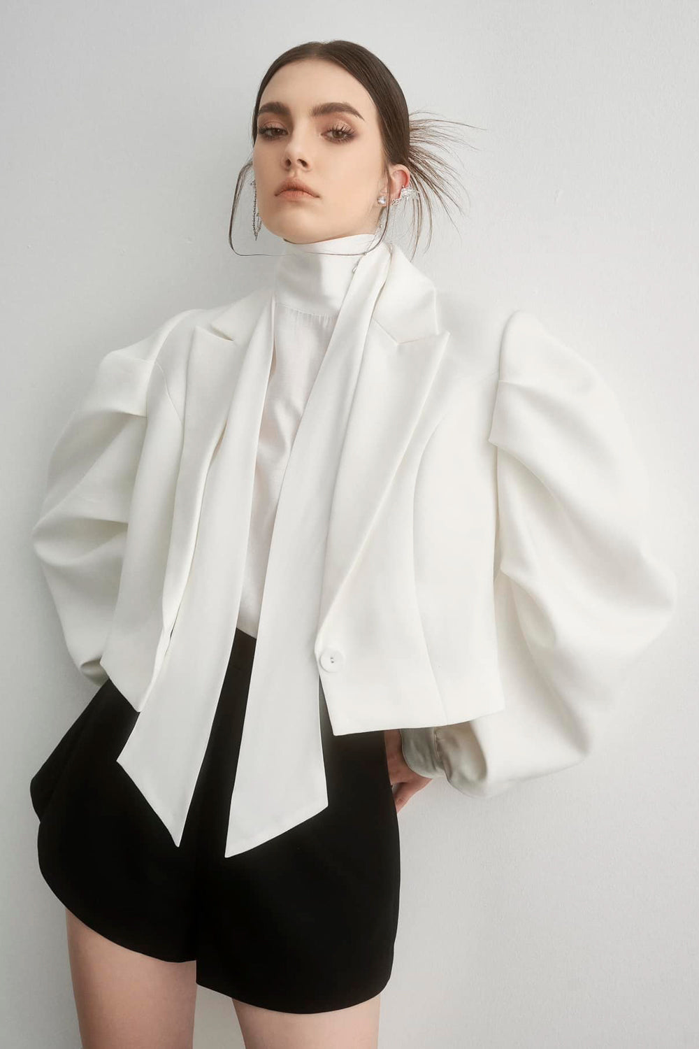 Victoria Cropped Puffy Sleeved Cotton Blend Jacket