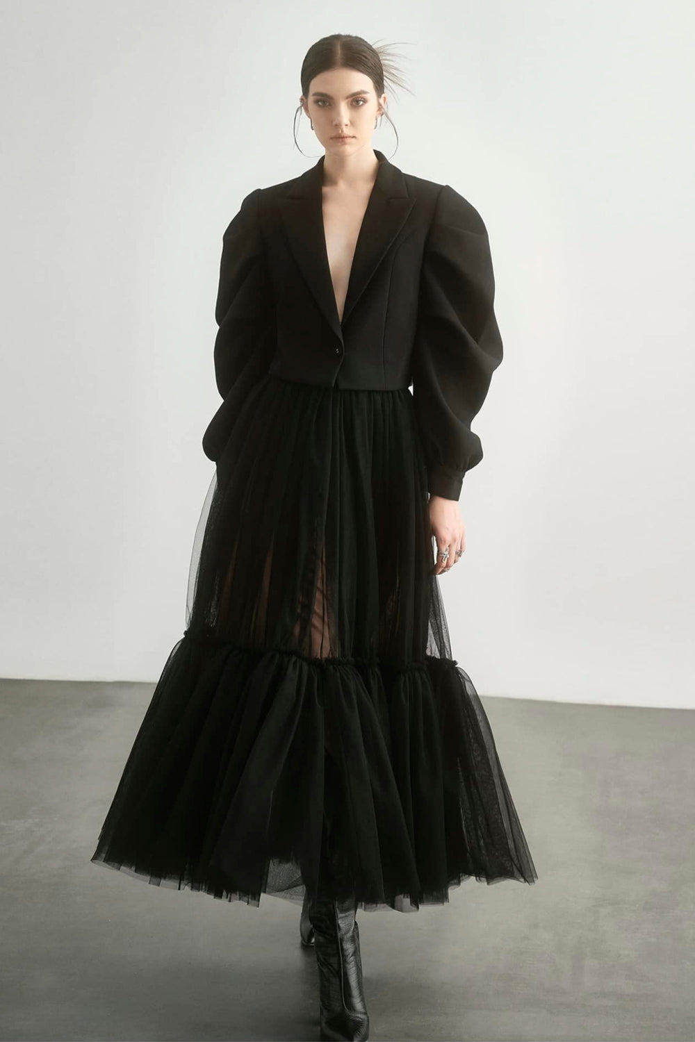 Victoria Cropped Puffy Sleeved Cotton Blend Jacket