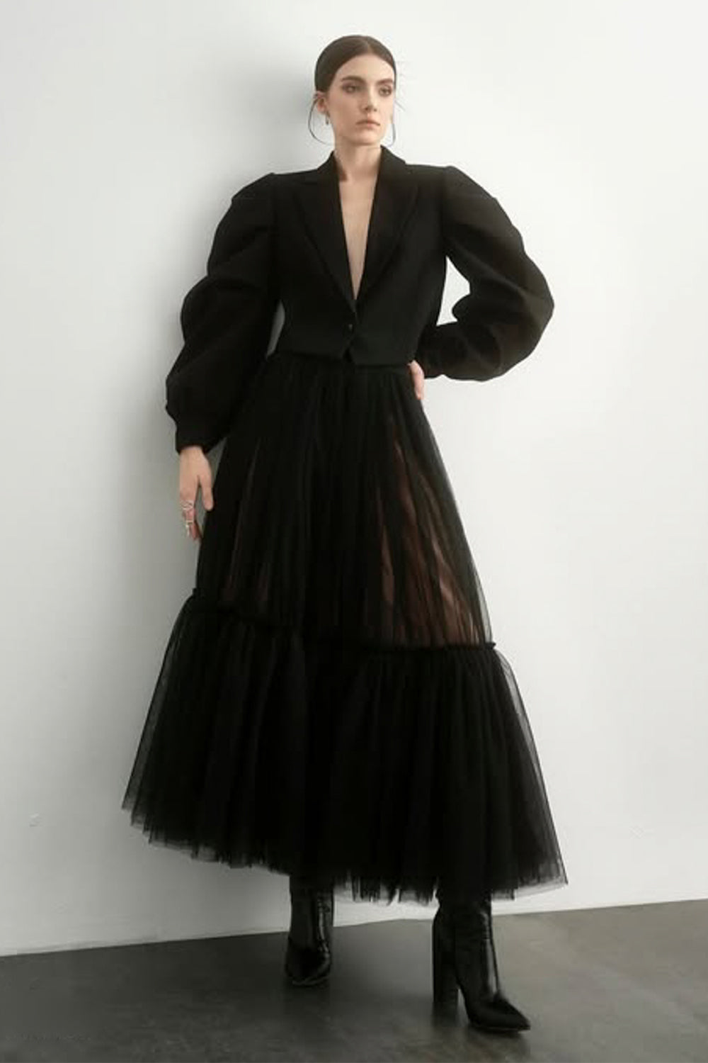 Victoria Cropped Puffy Sleeved Cotton Blend Jacket