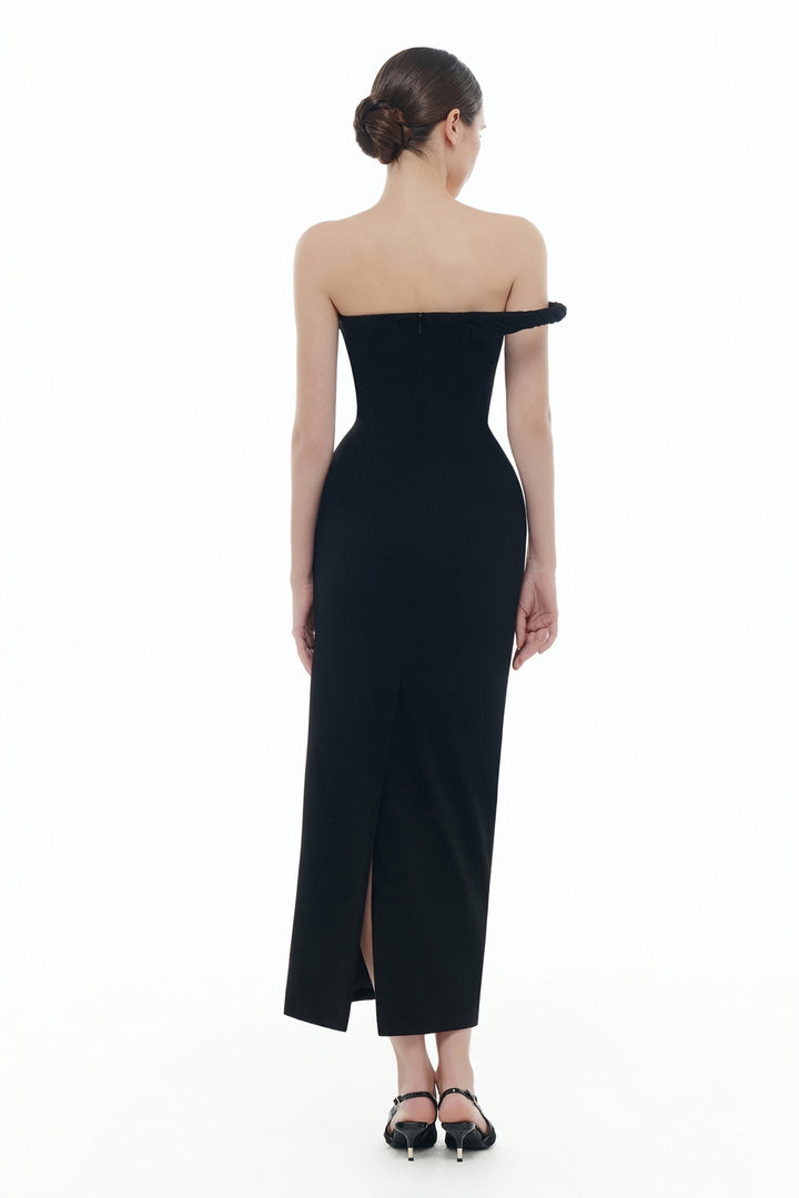 Victoria Straight Across Neck Draped Midi Dress - MEAN BLVD