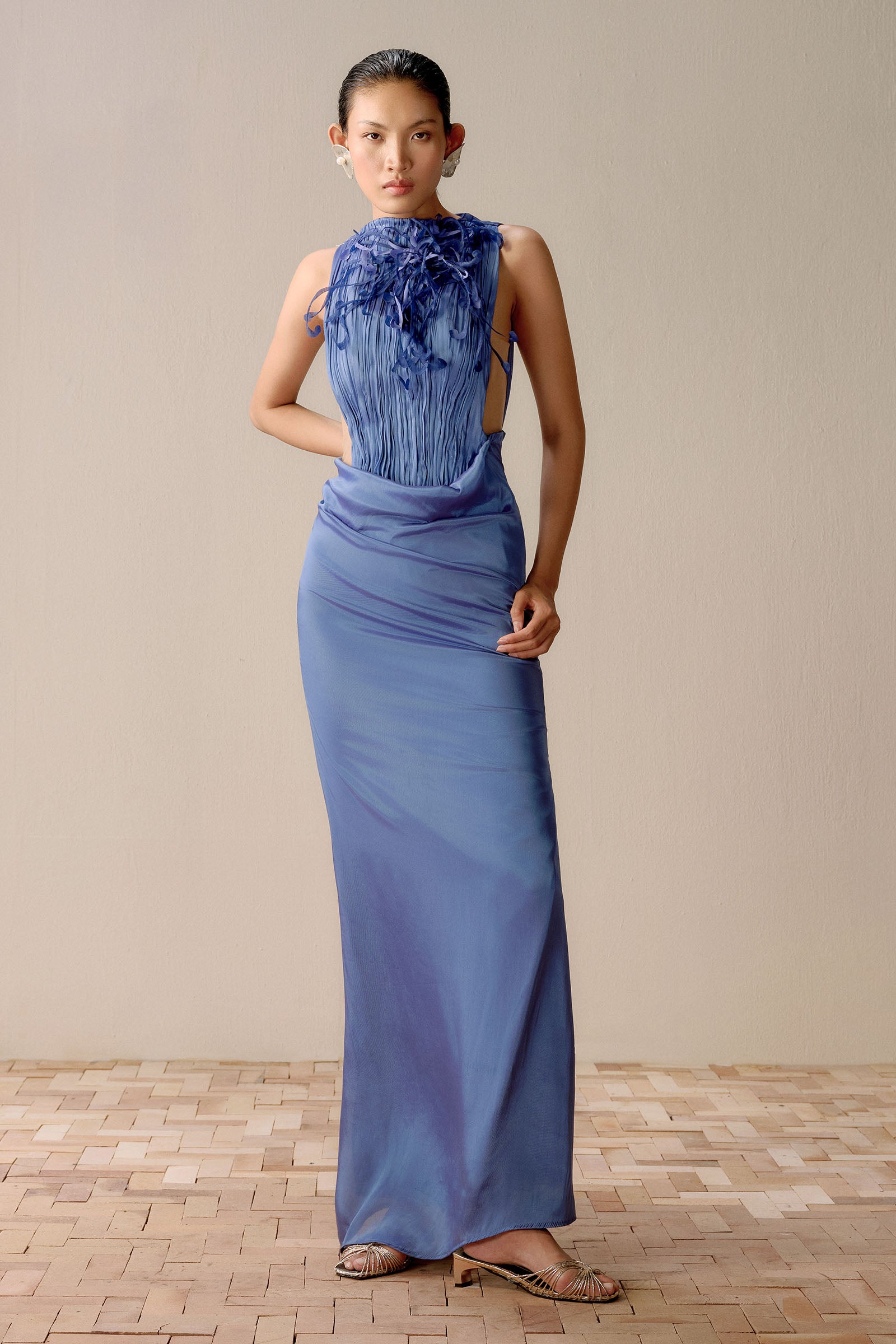 Women's Vienna Fringe Maxi Dress Bluesteel S/M/L/Customize MEAN BLVD