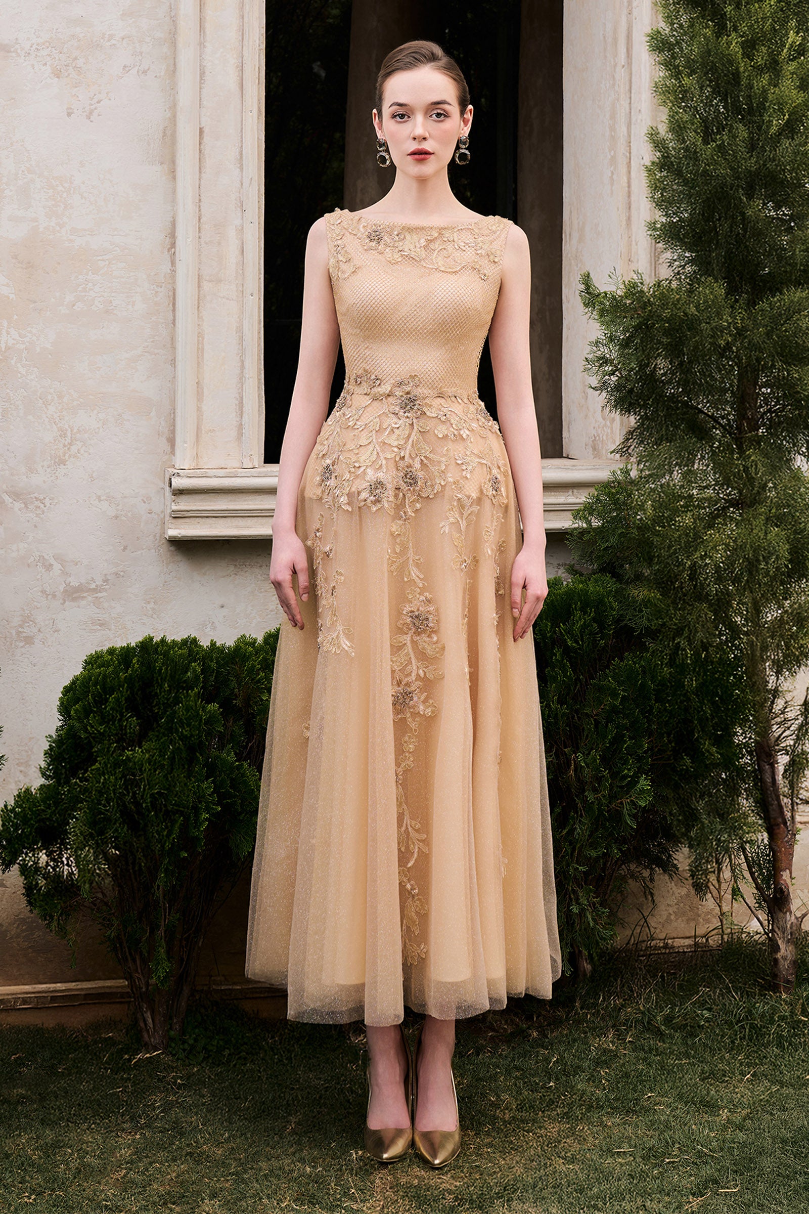 beige midi dress formal Women's Violet Embroidery Midi Dress Beige XS/S/M/L/XL/XXL/Customize MEAN  BLVD