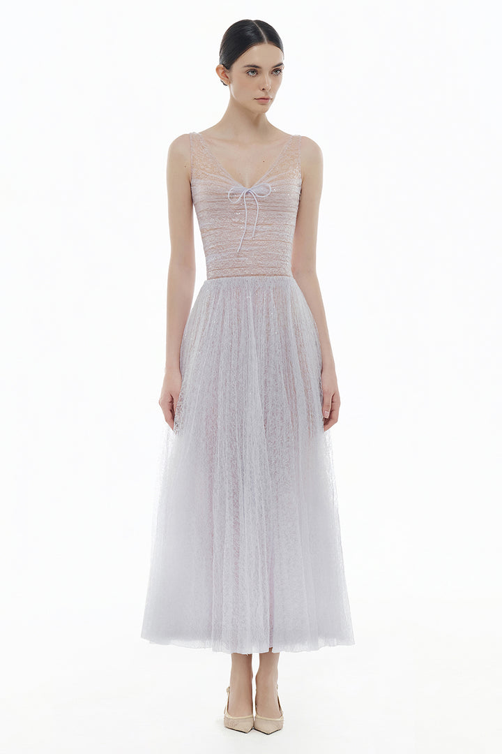 Vivienne V-Neck Sequin Midi Dress - MEAN BLVD