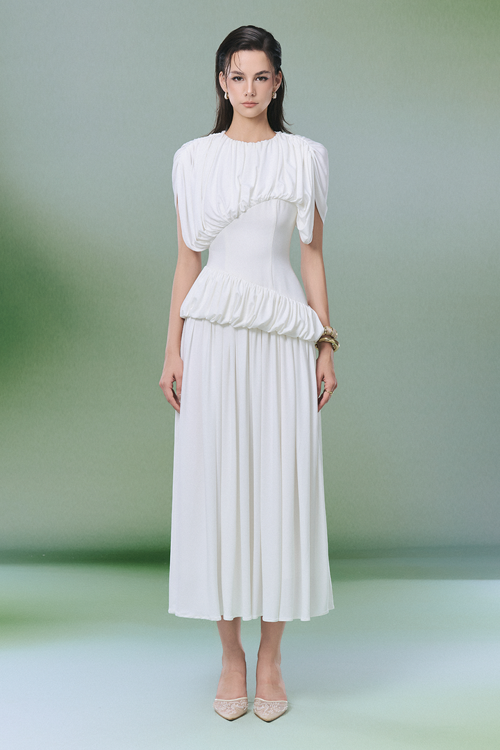 Voayage A-line Gathering Midi Dress - MEAN BLVD