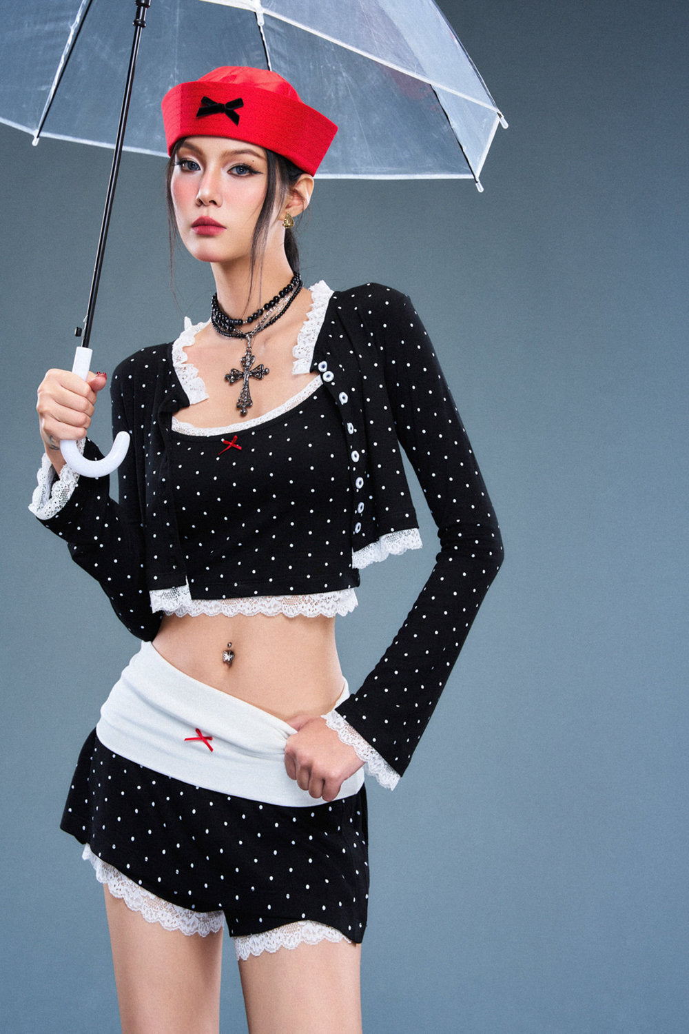 Void Cardigan Round Neck Spandex Top - MEAN BLVD