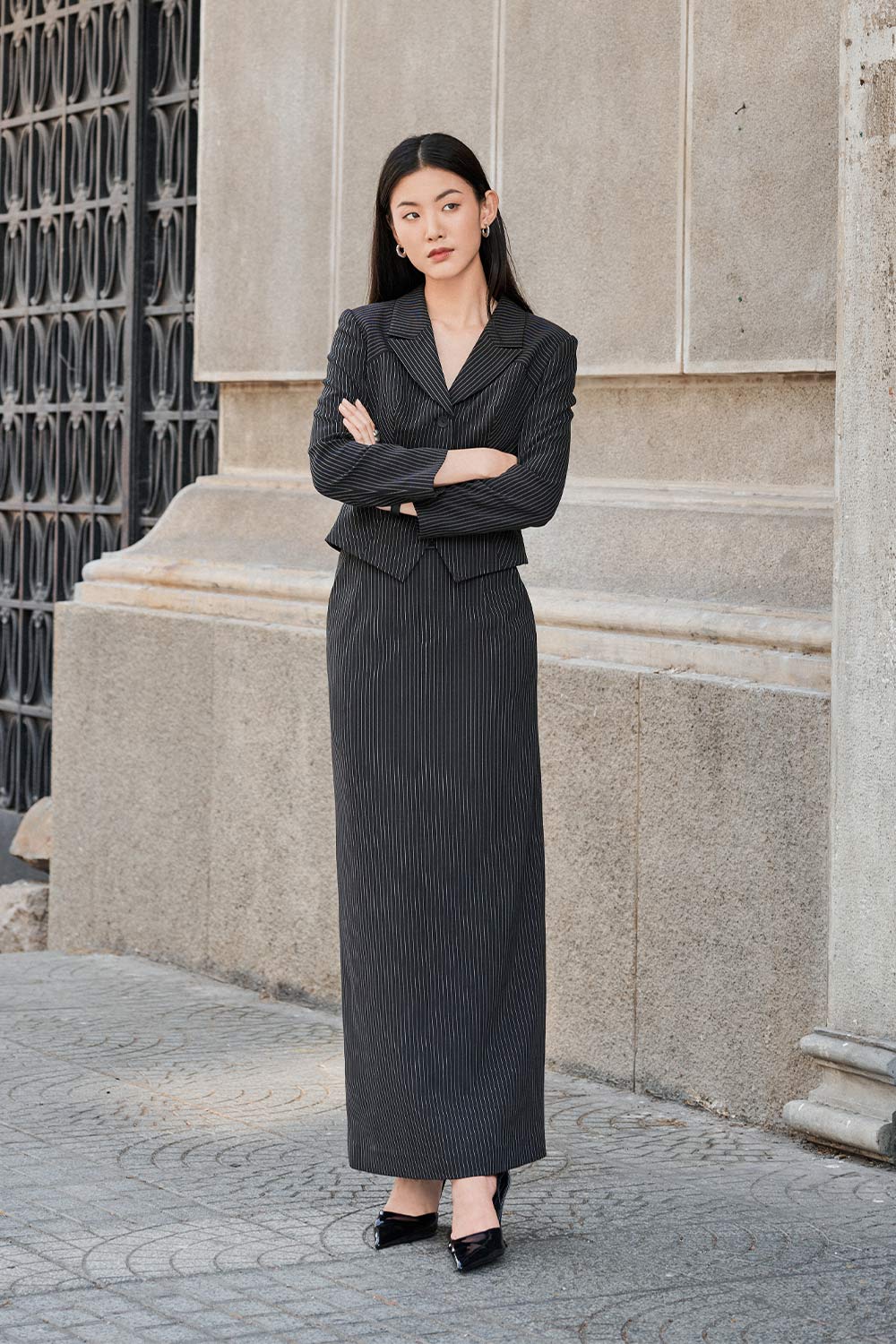 Desi Straight High Waist Polyester Maxi Skirt