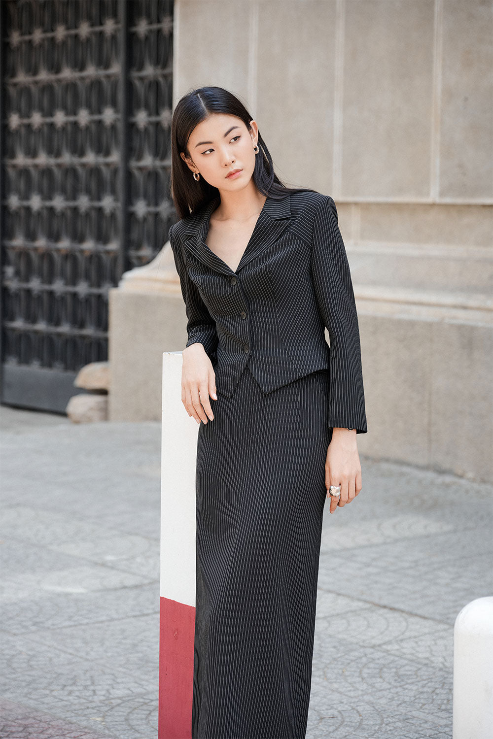 Desi Straight High Waist Polyester Maxi Skirt