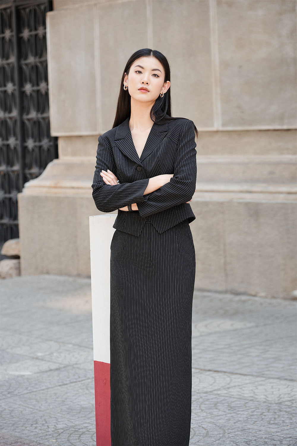 Desi Straight High Waist Polyester Maxi Skirt