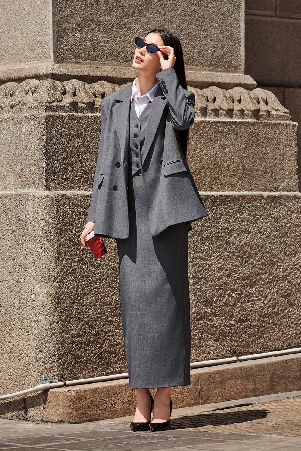 Zelda Straight Flap Pocket Wool Blend Blazer