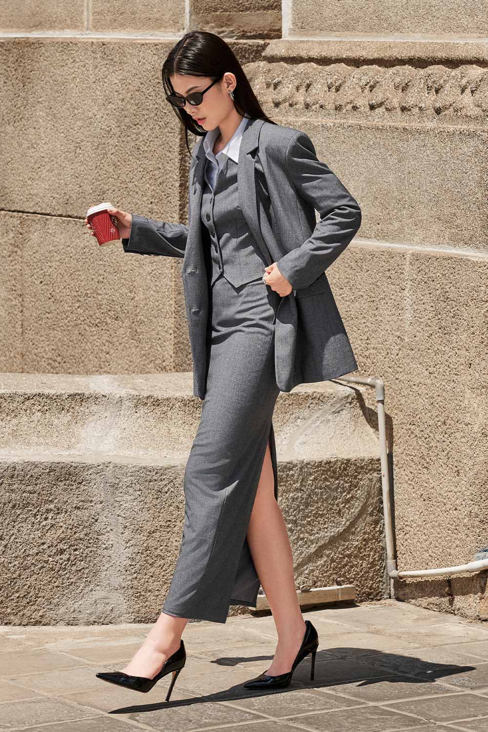 Zelda Straight Flap Pocket Wool Blend Blazer