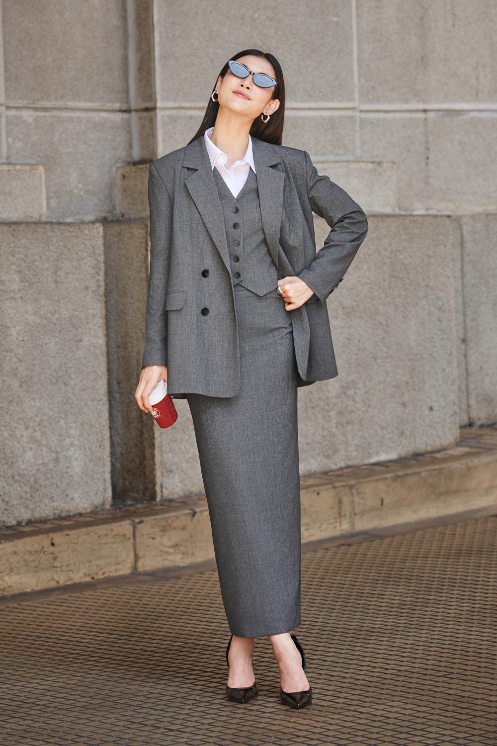 Zelda Straight Flap Pocket Wool Blend Blazer