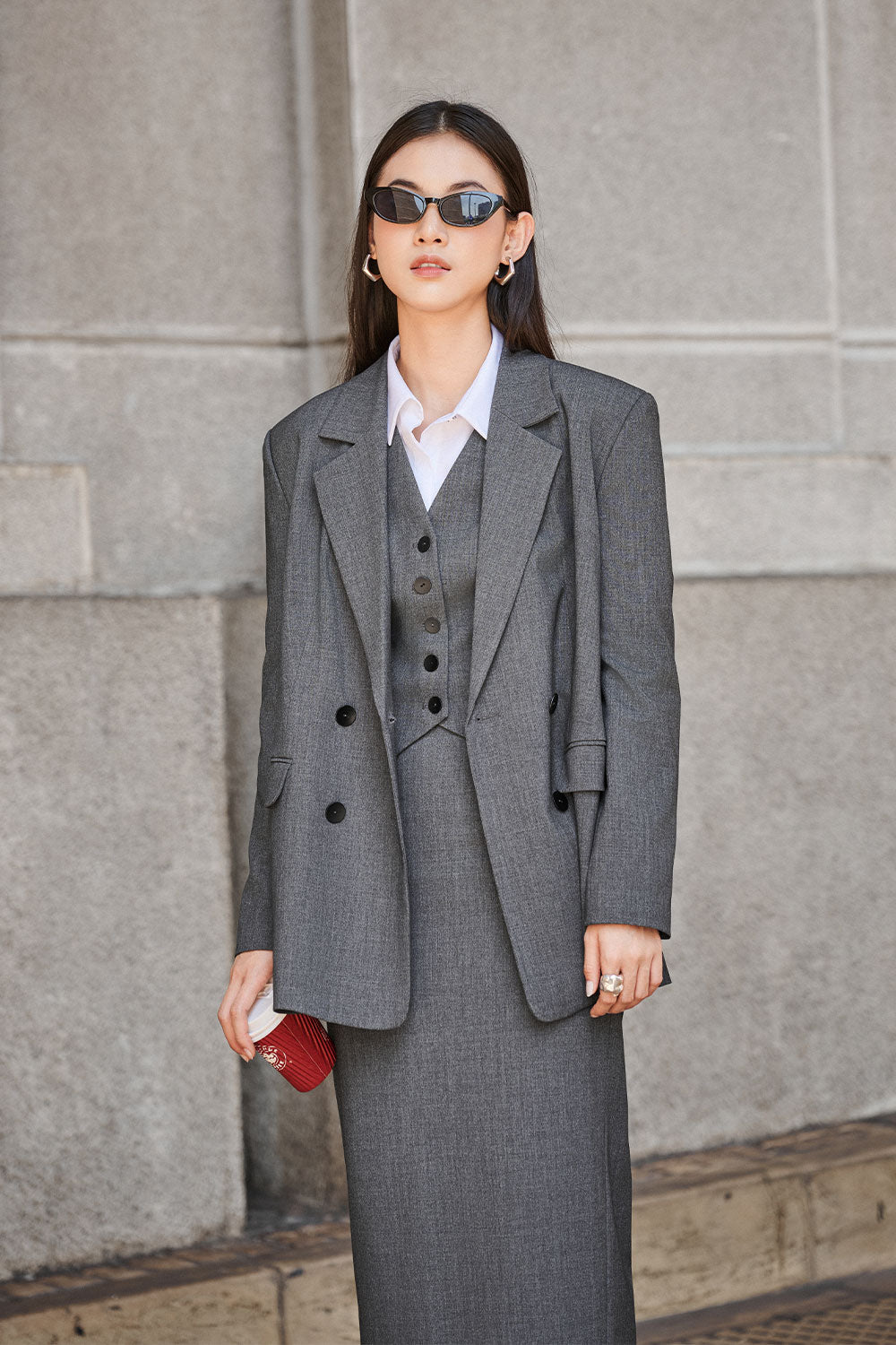 Zelda Straight Flap Pocket Wool Blend Blazer