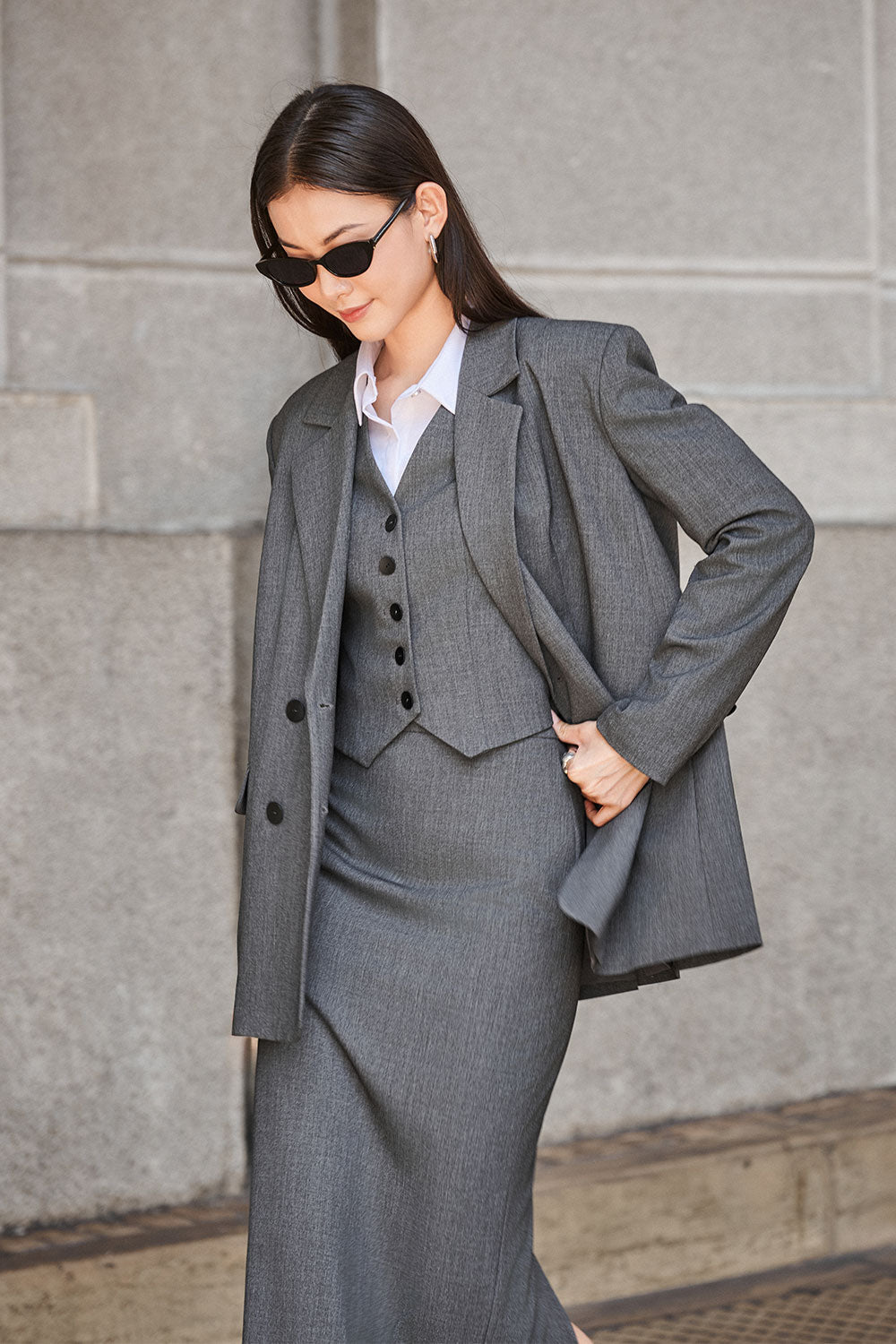 Zelda Straight Flap Pocket Wool Blend Blazer