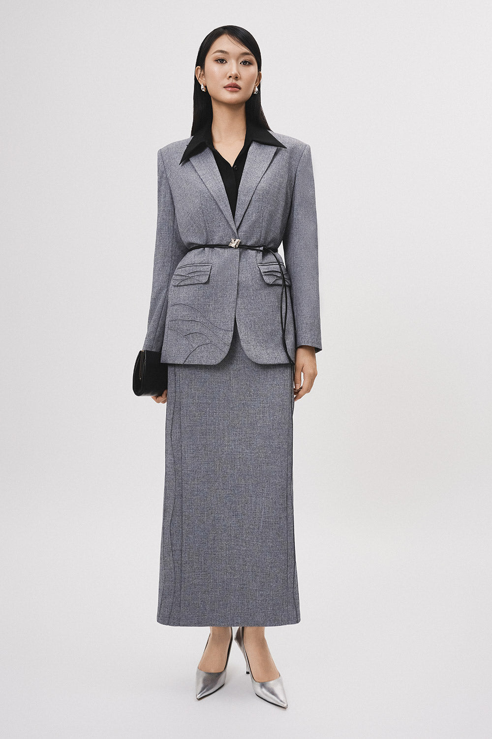 Thau Straight Collared Neck Silk Crepe Shirt