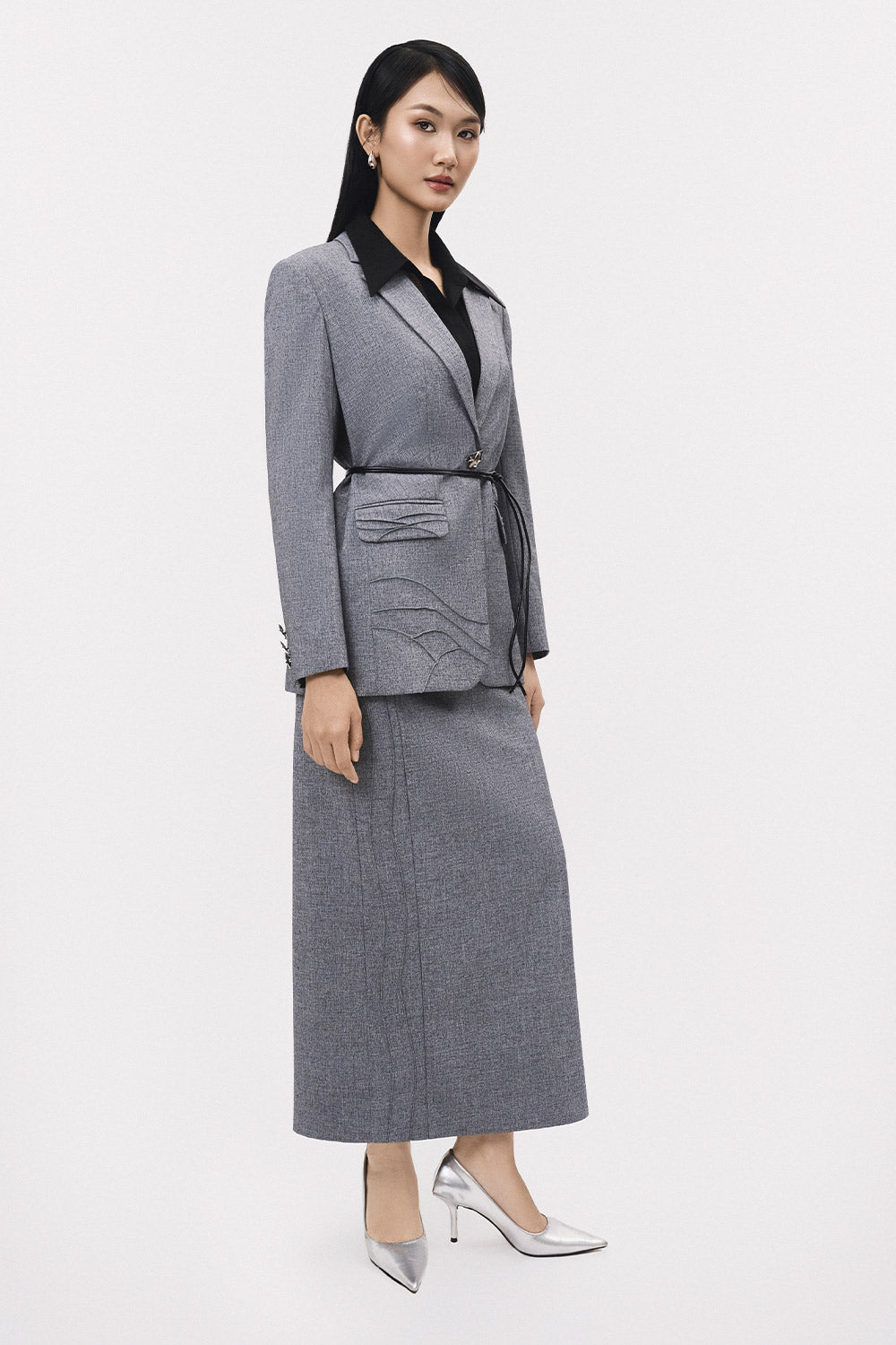 Tinh Straight Notch Lapel Polyester Blazer