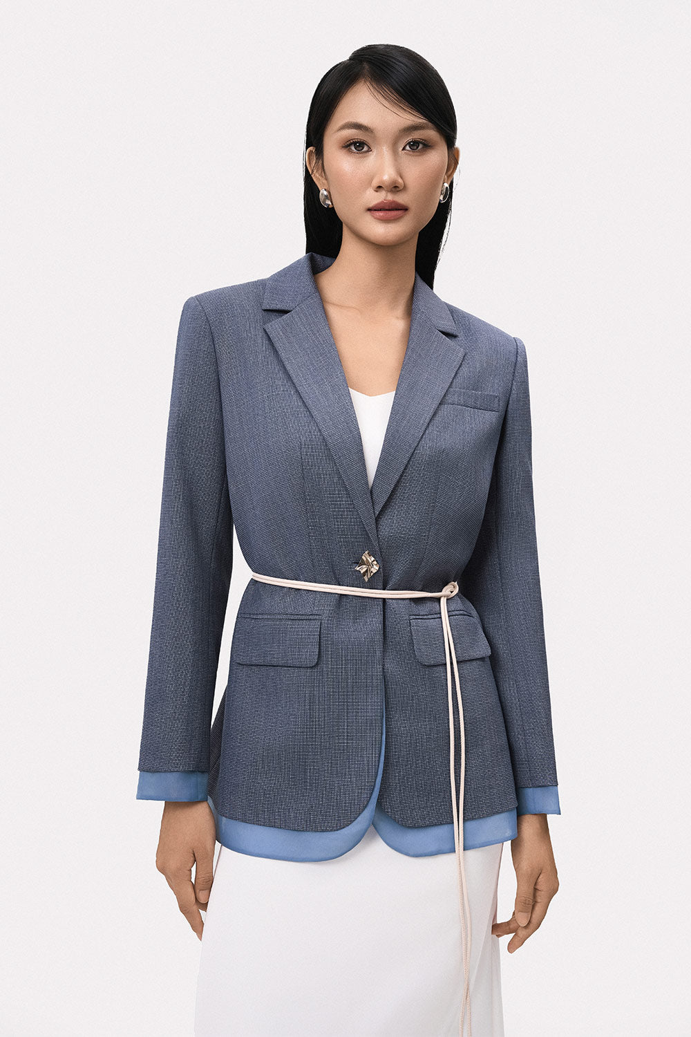 Khoi Straight Layered Polyester Blazer