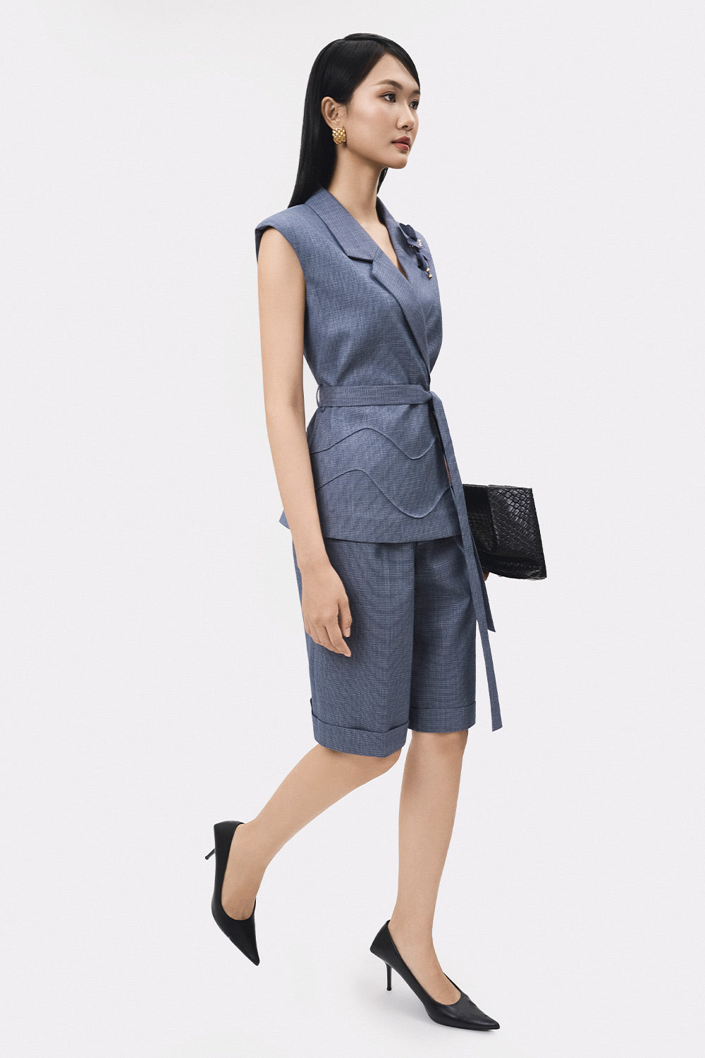 Cuon Straight Ribbed Polyester Knee-length Shorts