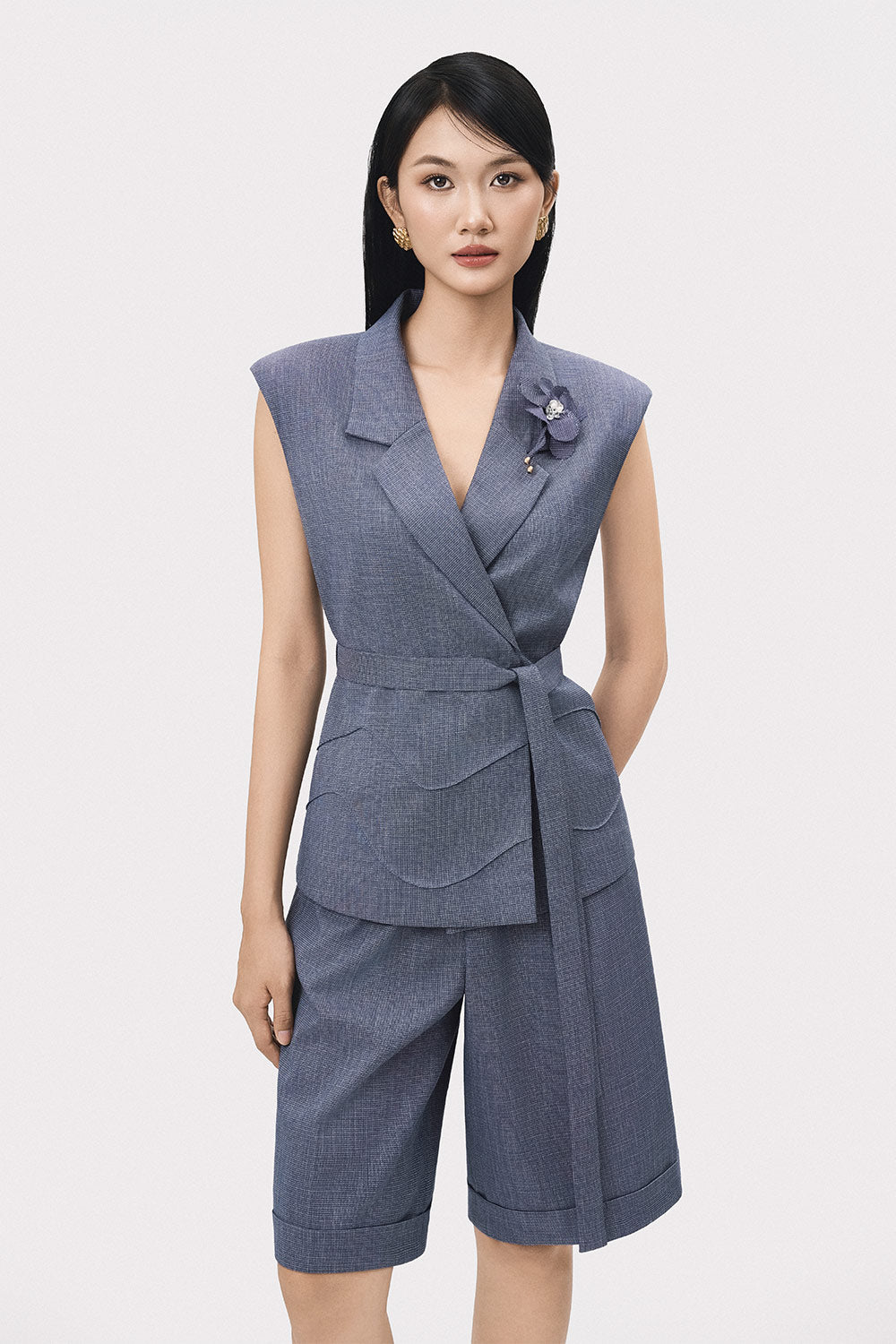 Cuon Straight Ribbed Polyester Knee-length Shorts