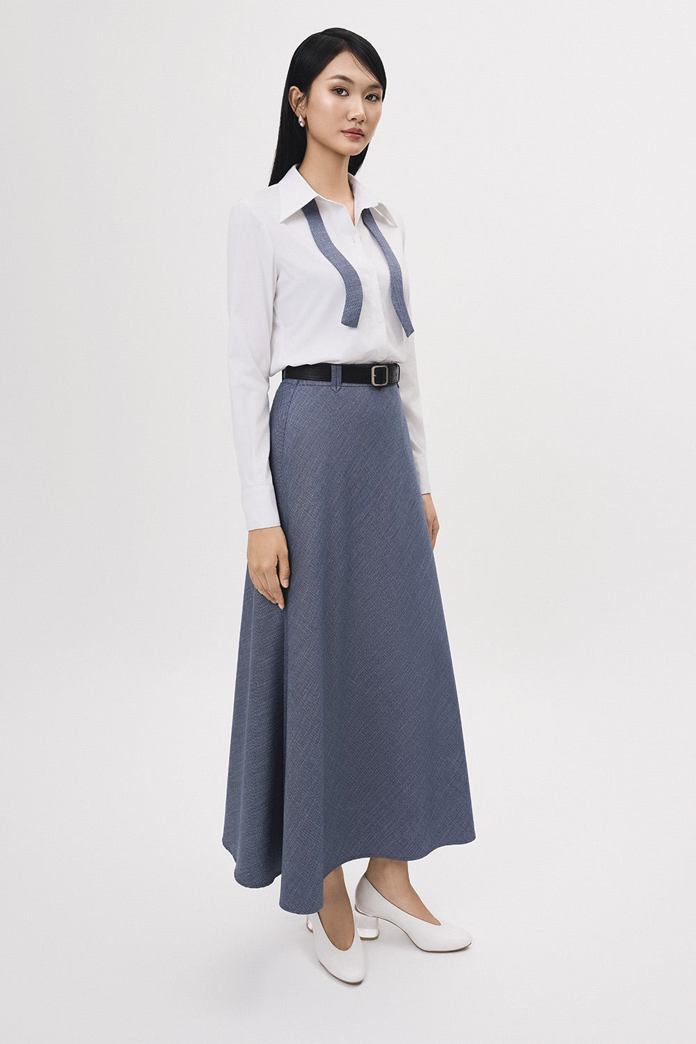 Nhip A-line Wavy Polyester Maxi Skirt