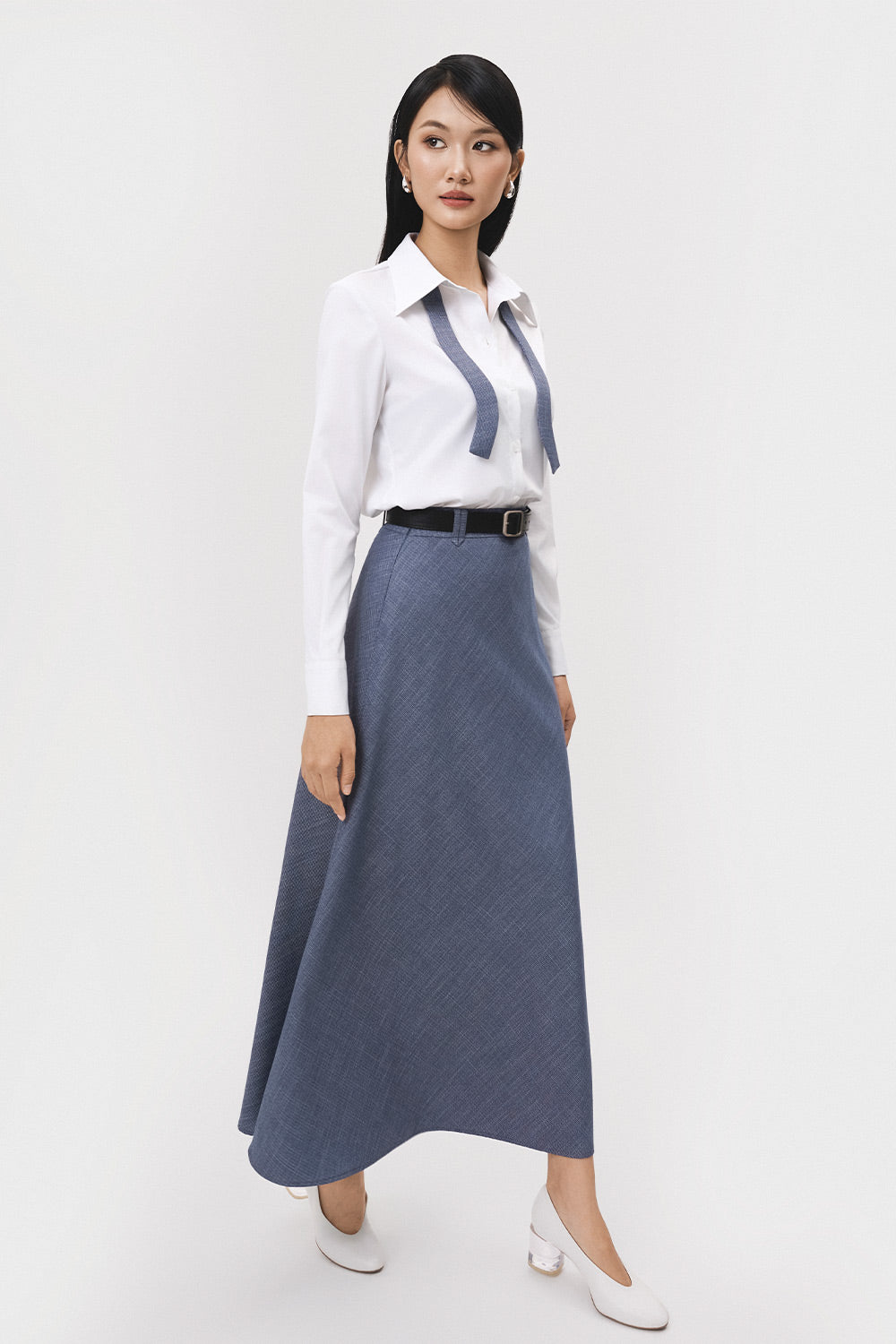 Nhip A-line Wavy Polyester Maxi Skirt