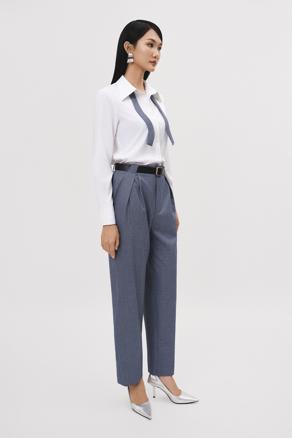 Nha Straight Side Pleated Polyester Maxi Pants