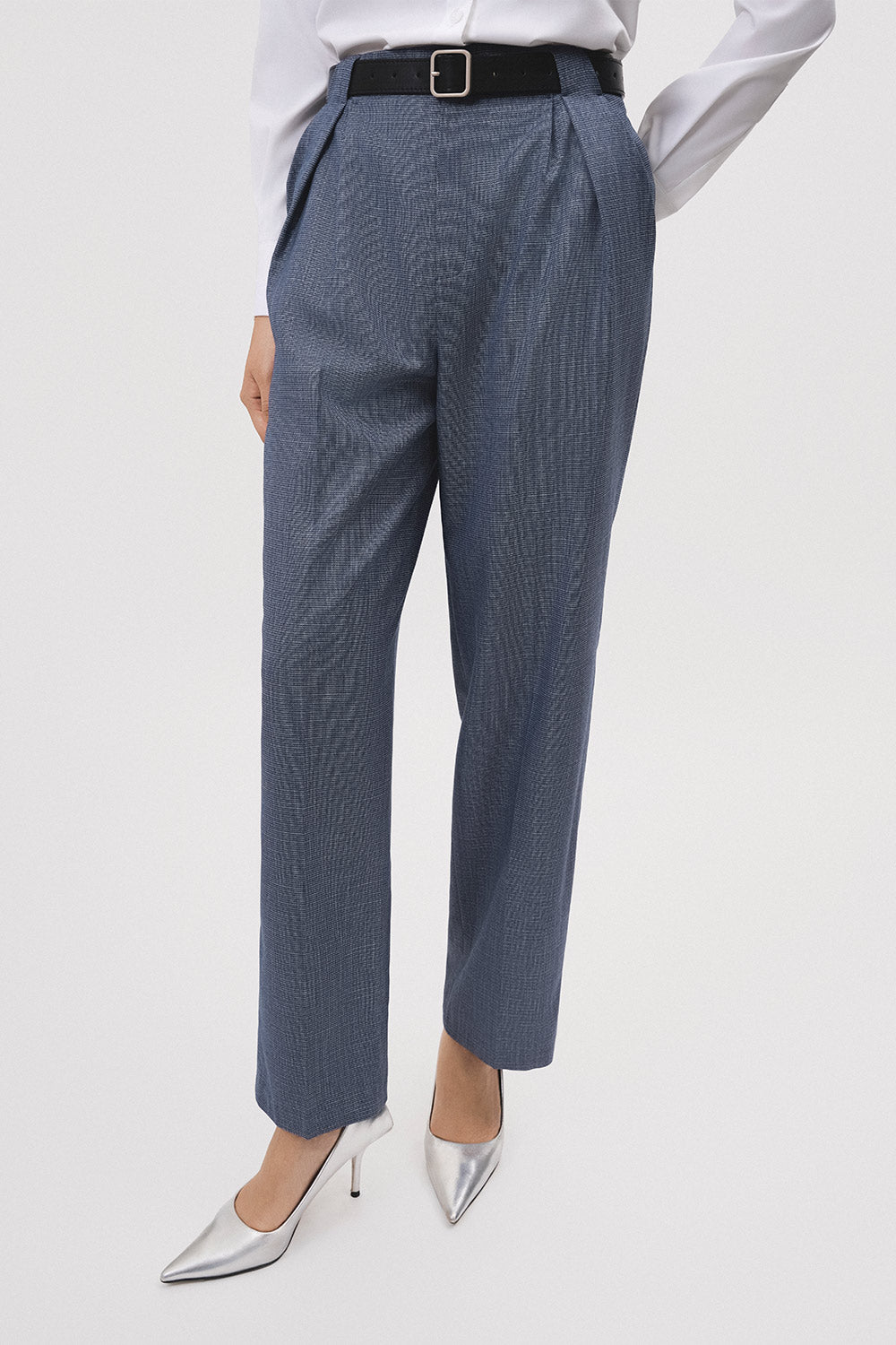 Nha Straight Side Pleated Polyester Maxi Pants